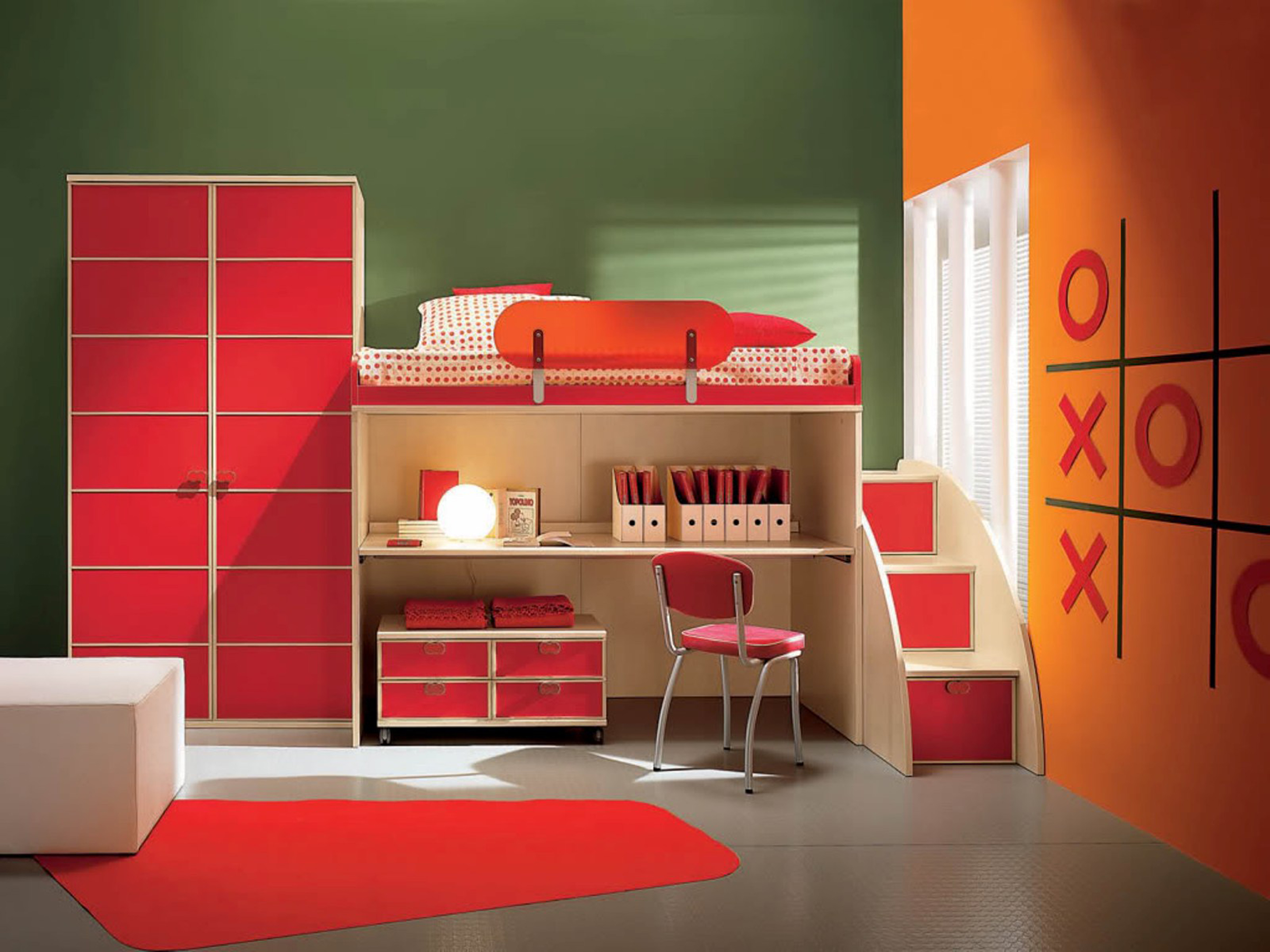 Fashionable Colour Scheme Bedroom Idea With Green Orange